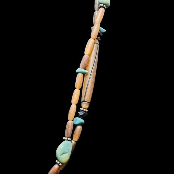 Vintage Sterling Silver Faux Turquois Beaded Pendant Necklace (4975) - Picture 5 of 9